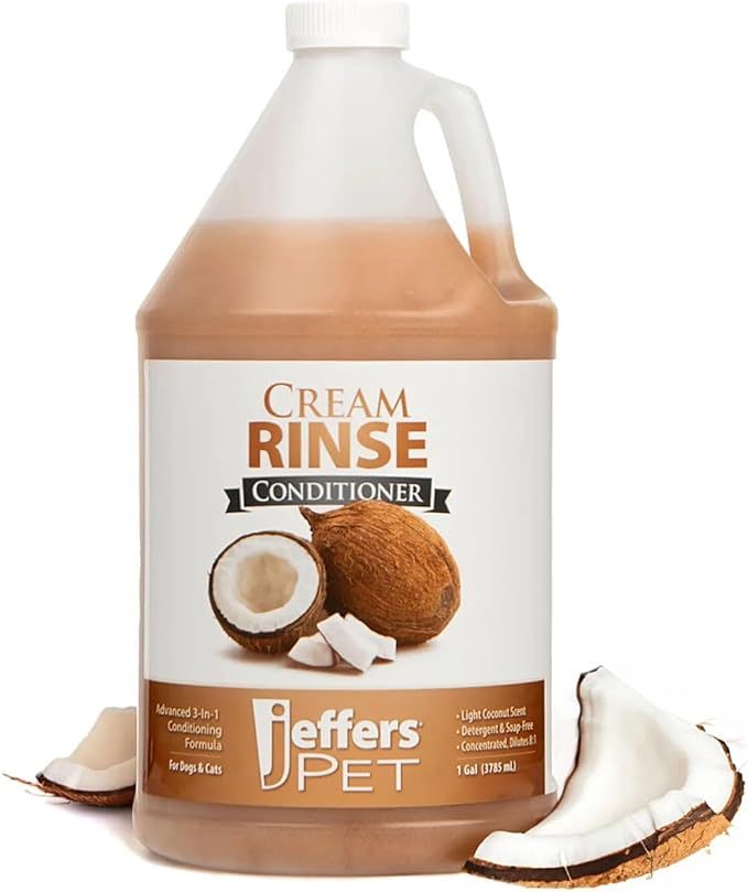 Jeffers Pet Cream Rinse 3in1 Conditioner, 128 Oz – Moisturizing & Detangling Formula for Dogs & Cats, Light Coconut Scent, Soap & Detergent Free, Safe Professional Grooming Pet Coat Care