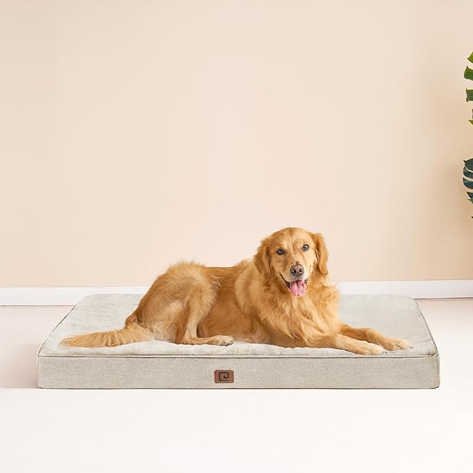 EHEYCIGA Orthopedic Dog Bed Waterproof 47"x29", Memory Foam Pet Bed for XXLarge Dog Bed, Washable Pet Mat with Removable Cover, Beige
