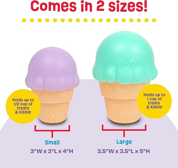 Brightkins Small Ice Cream Cone Treat Dispenser - Dog Toys, Treat Dispenser for Dogs (Pack of 2)