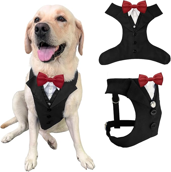 AVERYDAY Dog Tuxedo for Wedding Outfit, Dog Suit and Tie Costumes for Birthday, Halloween, Cosplay, Christmas Party, Pet Formal Wear with Bowtie, Tux for Medium Large Dogs, Bulldog, Labrador, Husky