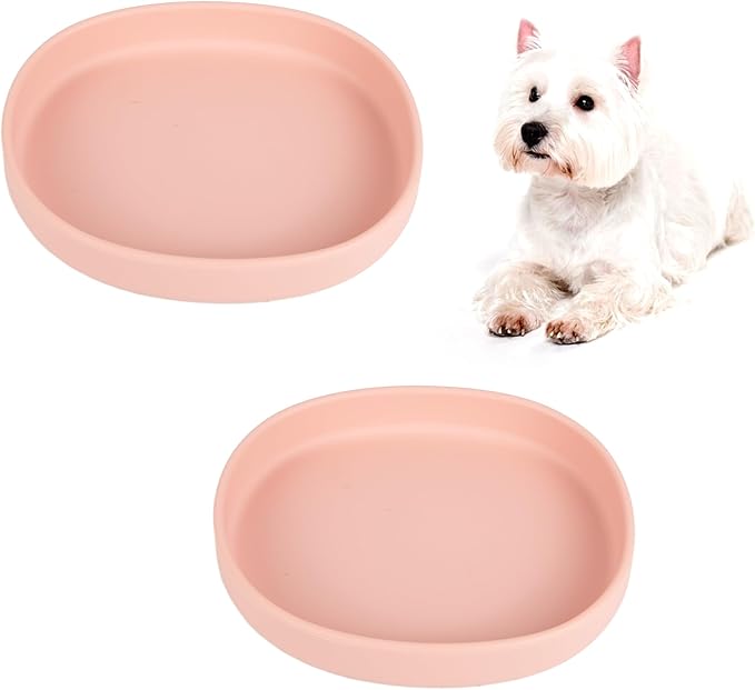 Silicone Cat Dog Bowls, Non Slip Dog Food Cat Feeding Plates, Pet Drinking Bowl for Dry and Wet Food, 10 OZ/330ML Water Bowl for Small Pets 2PCS (Pink)