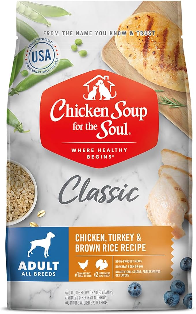 Chicken Soup for the Soul All Natural Premium Adult Dry Dog Food, Real Meat First Ingredient, No By-Products, Supports Gut & Immune Health, Chicken, Turkey & Brown Rice, 13.5lb