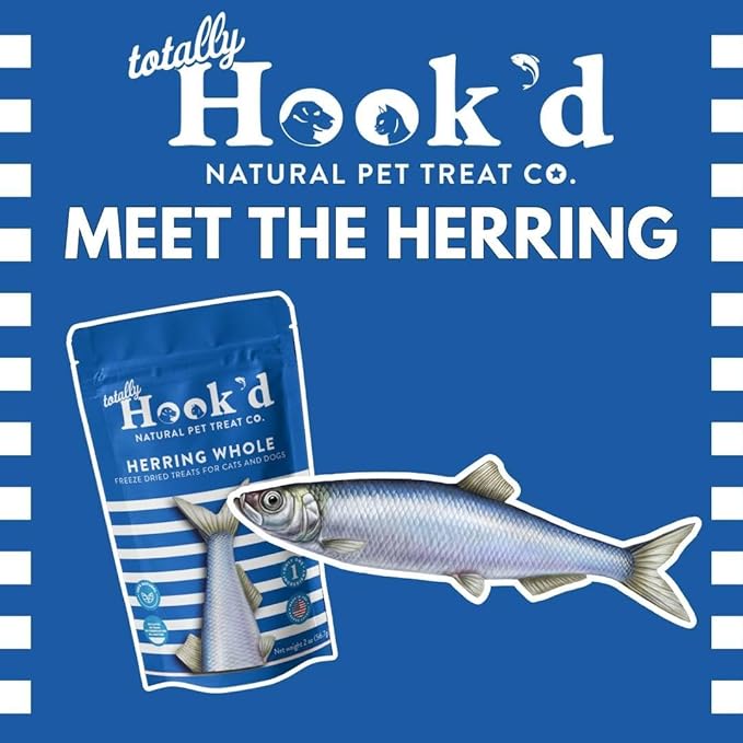 Totally Hook'd Freeze‑Dried Single‑Ingredient Treats, High‑Protein Omega-3 Training Snack for Dogs & Cats (2 Ounce, Herring)