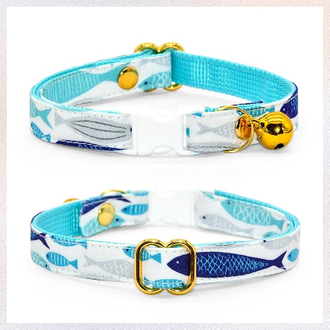 Fish Cat Bow Tie Collar, Blue Cat Collar, Breakaway with Bell, Wedding/Birthday Cat Accessories