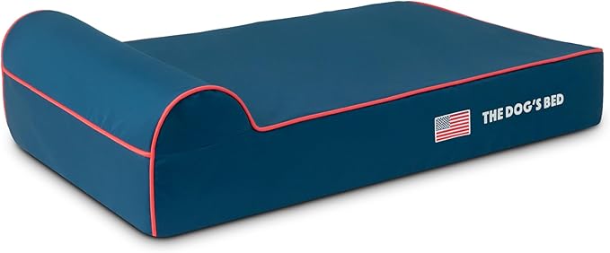 The Dog’s Bed Orthopedic Memory Foam Dog Bed with Headrest, Calming Surface – CertiPUR-Certified Foam, Oxford Fabric, Blue with Red Trim USA Flag, Large, 6-Inch