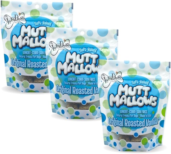 The Lazy Dog Cookie Co. Soft Dog Treats, Mutt Mallows Roasted Vanilla, for Small, Medium and Large Dogs, Wheat-Free, Baked in The USA, 5 oz. (Pack of 3) Vanilla