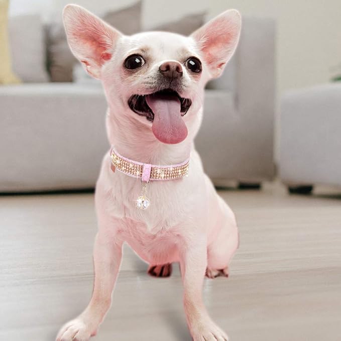 PetsHome Cat Collar, Dog Collar, [Bling Rhinestones] Premium PU Leather with Pendant Adjustable Collars for Cat and Small Dog Extra Small Pink