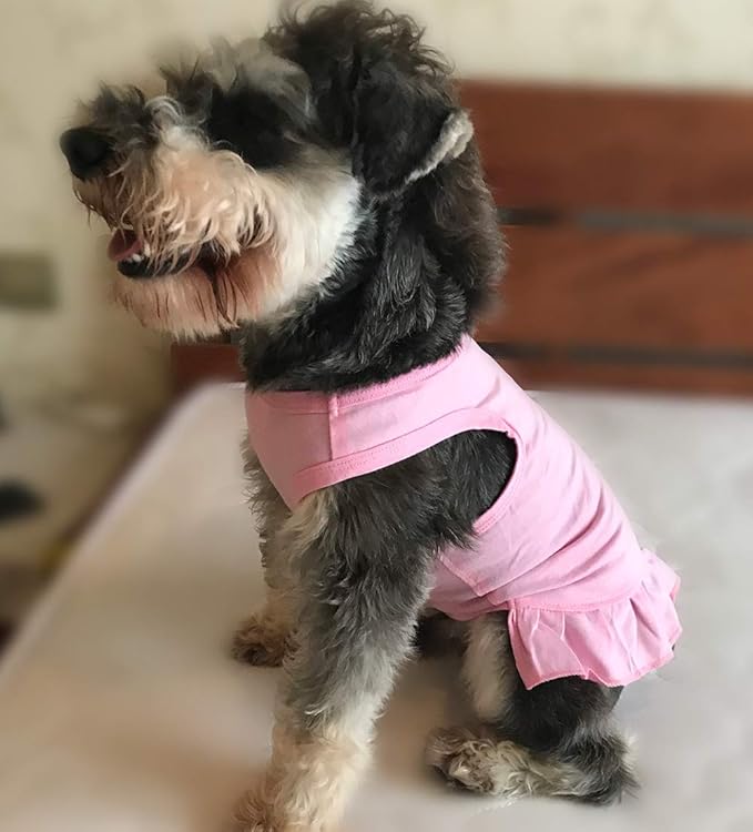 Pet Clothes Small Dog Clothing Blank Color Sport Dress T-Shirts Tee Dresses Tanks Top for Small Size Female Dogs Summer Spring Pet Costumes 100% Cotton (L, Pink)