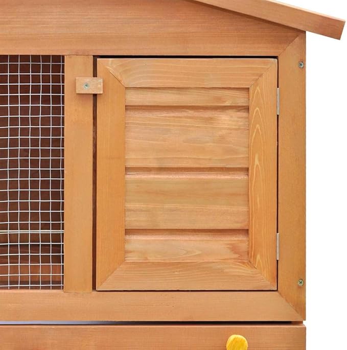 Large Rabbit Hutch Outdoor Solid Pine Wood Brown 37x36.6x38.2 inches Weather Resistant Cozy Home for Rabbits and Small Pets with Cover