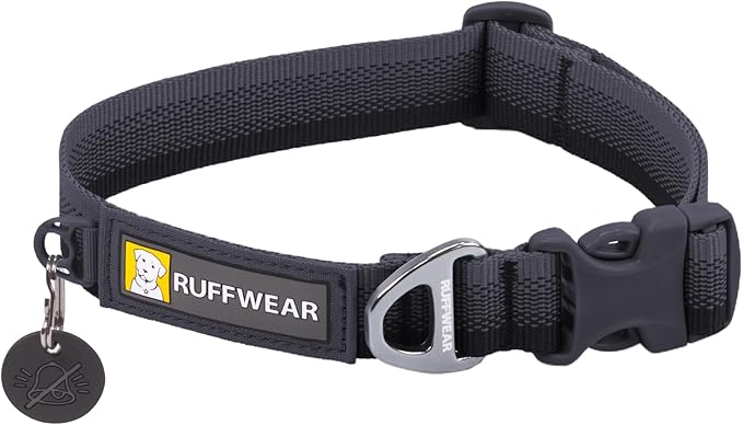 Ruffwear, Front Range Dog Collar, Adjustable Tubelok Webbing, Lightweight, Side Release Buckle, Aluminum V-Ring, Durable for Everyday Use, Basalt Gray, 14"-20"