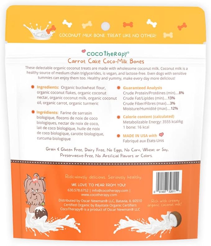 CocoTherapy Coco-Milk Bones Dog Treat (Carrot Cake) 6 Oz.