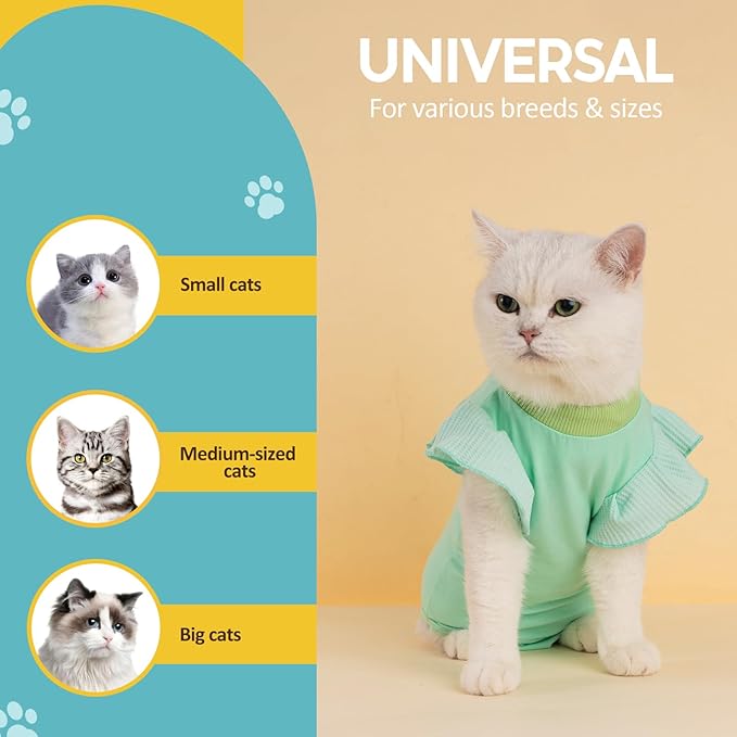 Avont Cat Recovery Suit - Post-Surgery Onesie for Cats, Alternative to Cone of Shame, Protective Spay Suit for Female Kitten, Ideal for Healing and Skin Conditions -Mintgreen(S)