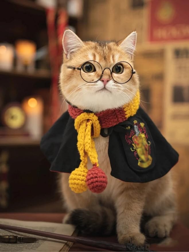 Dog Cat Costumes with Glasses and Neckties,Cosplay Costume Set Perfect for Party and Gifts for Cat Dog (Gryffindor, Small)