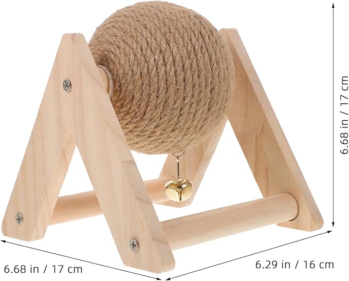 POPETPOP Rabbit Scratching Globe Toy - Natural Wood Sisal Kitten Scratch Ball with Bell Toy, Rabbit Scratching Toy for Indoor Cats, Rabbits Small Animals, Chewing and Grinding Toy