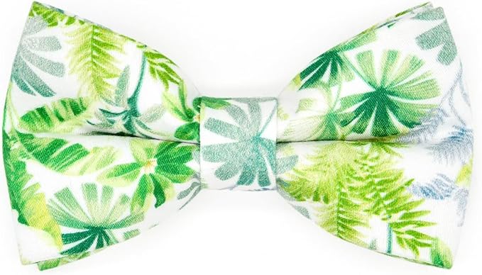 Bow Tie Cat Collar Set, Summer Hawaiian Palm Green, Wedding/Birthday Gift for Cat, Cat Accessories, XS (8" - 13")