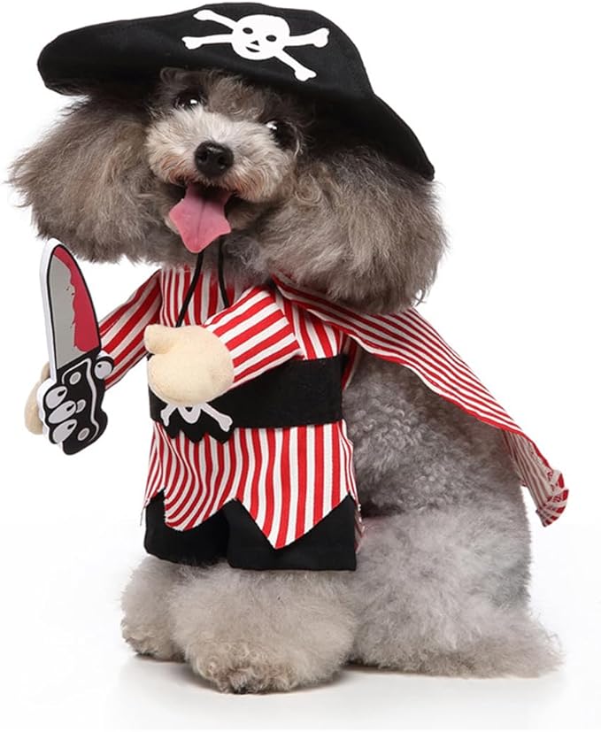 Puppy Pirate Dog Costume, Pet Cosplay Clothes Halloween Christmas Funny Party Costume for Cats and Small Dogs