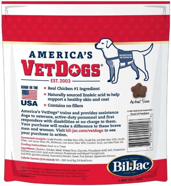 American VetDogs Bil Jac Veteran's K-9 Corps Dog Treats – Tasty & Nutritious, 10 oz (Pack of 3)