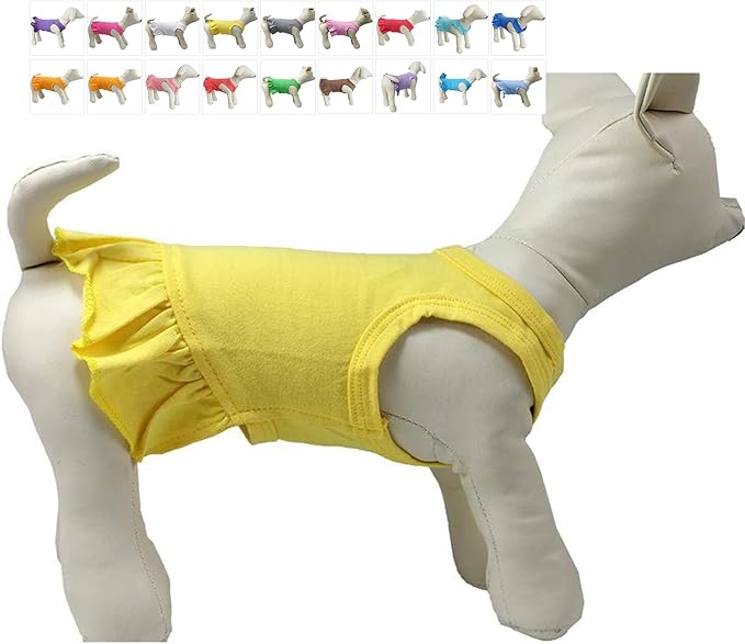 Pet Clothes Small Dog Clothing Blank Color Sport Dress T-Shirts Tee Dresses Tanks Top for Small Size Female Dogs Summer Spring Pet Costumes 100% Cotton (S, Yellow)