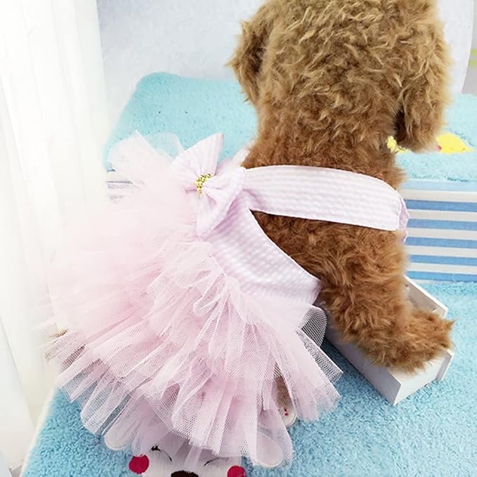 Dog Dresses, Fashion Pet Dog Clothes, Striped Mesh Puppy Dogs Princess Dresses (Pink/Blue/Denim(3pack), Large)