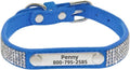 THAIN Rhinestones Personalized Dog Cat Collar Bling Diamond with Engraved Stainless Steel Nameplate for Small Medium Large Dogs (Royal Blue, S)