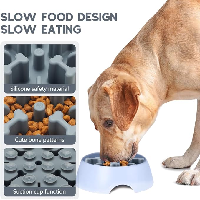 Soft Silicone Anti-Choking Slow Feeder Insert - Compatible with Regular Elevated Dog Bowls