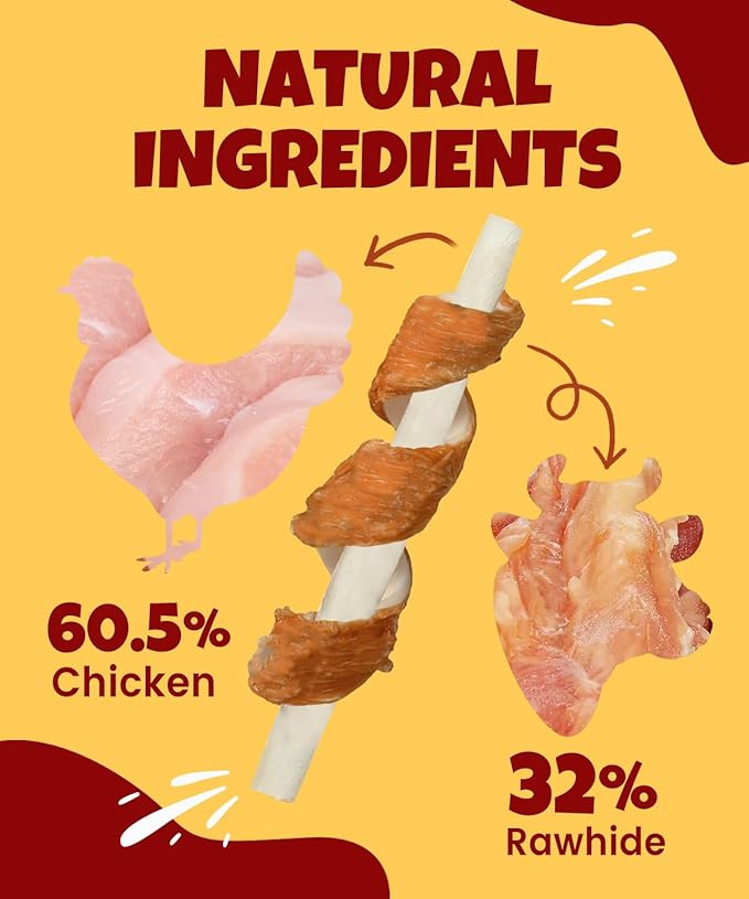 Chicken Wrapped Rawhide Sticks Dog Treats 10.6oz w/Taurine Rawhide Sticks Puppy Training Snacks Long Lasting Dog Chews Gluten Grain Free Dental Health Treats High Protein Low Fat