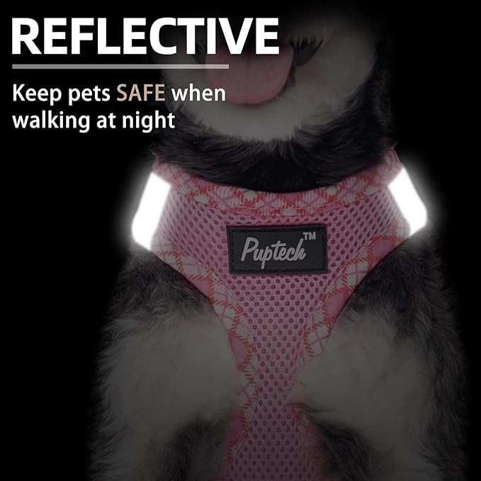 PUPTECK Dog Harness and Leash Set for Small Medium Dogs No Pull Step-in Soft Mesh Puppy Cat Vest Harnesses Reflective at Night, Pink L