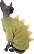 Dinosaur Sphynx Cat Clothes, Soft Polar Fleece Sweater for Cat, Elastic Pet Clothes Thick Winter Warm Outfit for Hairless Cat, Devon, Cornish, Small Dogs Apparel with Sleeves (Green, Medium)