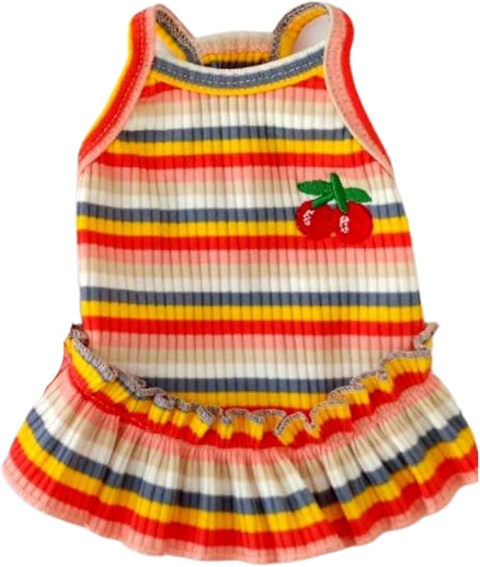 Dog Rainbow Stripe Dress Summer Cat Outfits Soft Breathable Cotton Outfits Clothes for Small Medium X-L XX-L Girls Puppy Lightweight Pet Dresses