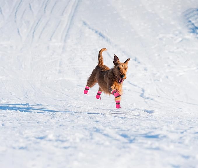 YAODHAOD Dog Shoes for Winter, Dog Boots & Paw Protectors, Fleece Warm Snow Booties for Puppy with Reflective Strip Anti-Slip Rubber Sole for Small Medium Size Dogs,Size 3: 1.5"x1.3" (L*W),Pink