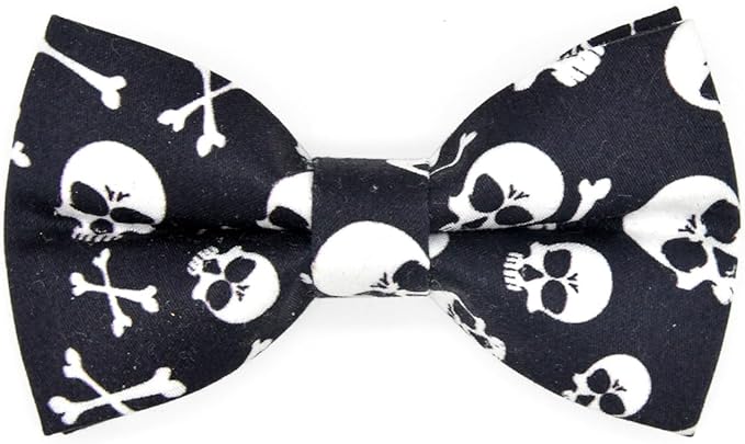 Cat Collar Bow Tie Set, Halloween Black Skulls and Crossbones