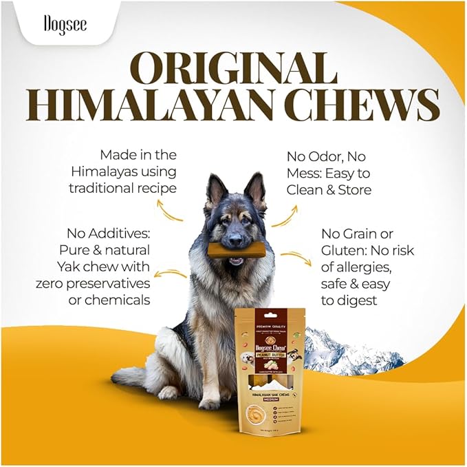 Dogsee Peanut Butter Flavor Himalayan Yak Cheese Dental Chew's for Dogs 1lb (Medium - 6 Chews) | Dog Treats Healthy | for Shiny Skin & Coat | No Grain, No Gluten | Dog Chews Rawhide Free