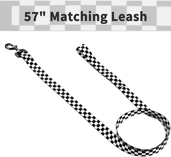 Ihoming Puppy Collar and Leash Set for Daily Outdoor Walking Running Training, Chess Board Design for Extra Small Boys Girls Dogs Cats Pets, XS-Up to 10LBS