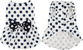 Cute Polka Dots Cat Small Dog Dress with Bow Tie Summer Clothes with D-Ring on The Back for Puppy Cat(White with Navy Dots, Large)