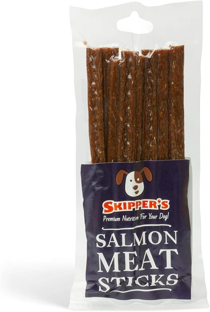 SKIPPER'S Salmon Meat Sticks Dog Treats - 100% Natural & Gently Air-Dried, Soft & Chewy Sticks for Dogs, Essential Source of Omega 3 Fatty Acids, Great for Skin & Coat | (1.76 oz)
