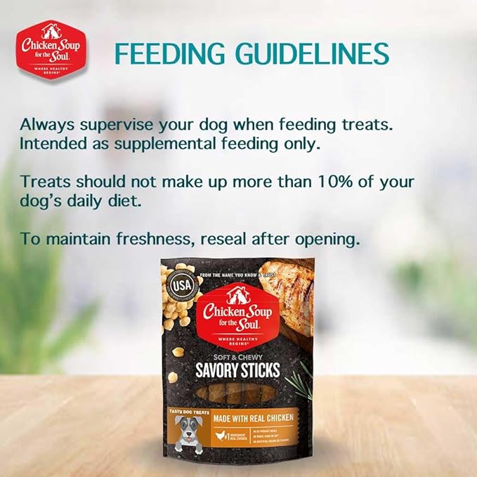 Chicken Soup for the Soul All Natural Premium Savory Sticks Soft & Chewy Dog Treats, Real Chicken First Ingredient, No By-Products, Artificial Colors, Flavors or Preservatives, Chicken, 5oz