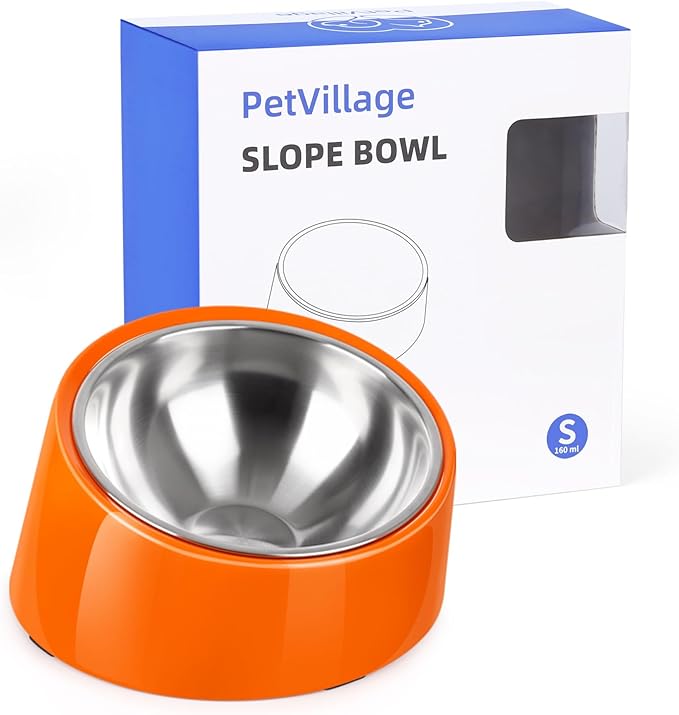Tilted Dog Bowl Non-Slip & Non-Spill Pet Feeder with Elevated Detachable Melamine Stand, Easy to Get Food Dog Dish, S/100ml Orange