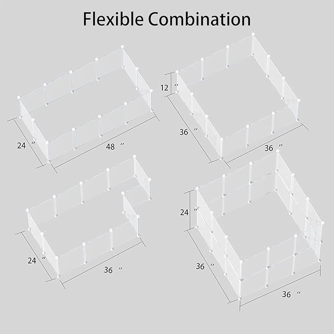 LURIVA Transparent Clear Small Animal Playpen, Guinea Pig Cages, Puppy Dog Playpen, Pet Playpen, Rabbit Bunny Indoor Outdoor Fence Pen Enclosure, White Clear Plastic Playpen,12 X 12 Inch, 24 Panels