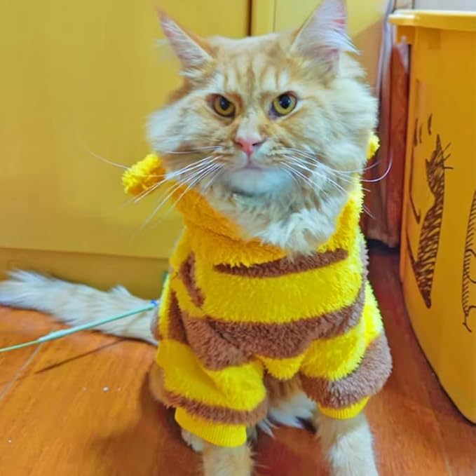 ANIAC Fleece Dog Hoodies with D-Ring Autumn Winter Puppy Clothes for Small Dogs Bumblebee Cat Apparel Cold Weather Coat Funny Dog Bee Costume for Christmas Halloween (Yellow, Small)