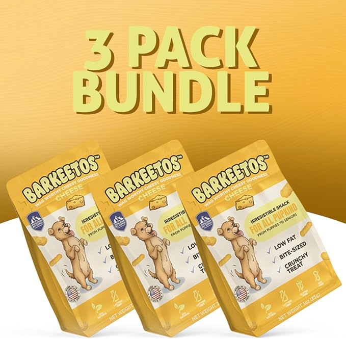 Barkeetos Dog Treats, Crunchy and Cheesy Pet Snacks Made with Real Himalayan Cheese, Gluten Free, Grain Free, Lactose Free, Natural Dog Food for All Breeds and Sizes - 3 Pack