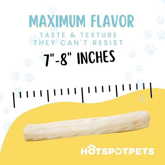 hotspot pets 8-9 Inch Large Rawhide Dog Chew Rolls (10 Pack) - Made from Grass Fed Cows - Great for Dental & Oral Care for Aggressive Chewers Large Dogs