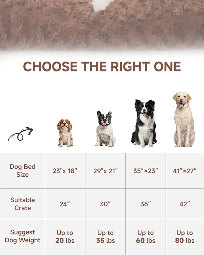 KSIIA Washable Dog Bed Deluxe Plush Dog Crate Beds Comfy Kennel Pad Anti-Slip Pet Sleeping Mat for Large, Jumbo, Medium, Small Dogs Breeds, 29" x 21", Brown