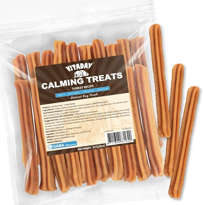 VITADAY Soft Dog Treats, Calming Chews for Dogs, Training Dog Treats for Medium Dogs, Turkey Recipe with GABA, Stick, 8 oz