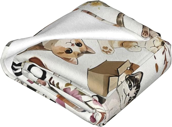 SweetFox Just A Girl Who Loves Cats Blanket, Cute Cat Decor Throw Blanket Gifts for Girls Boys Lovers Super Warm Soft Plush Fleece Flannel Winter Bedding Blankets for Kids Adults Men Women 80"X60"