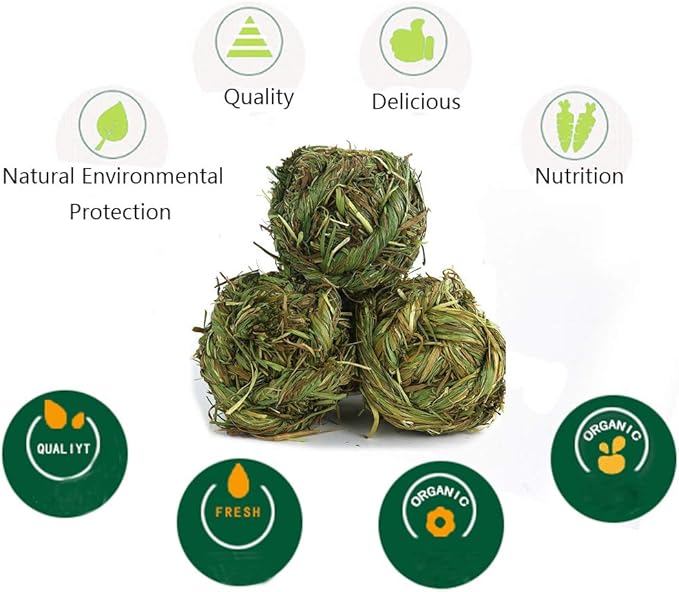 Hamiledyi Rabbit Chew Ball Timothy Grass Grinding Small Animal Activity Play Chew Toys for Bunny Rabbits Hamster Guinea Pigs Gerbils (5 PCS)