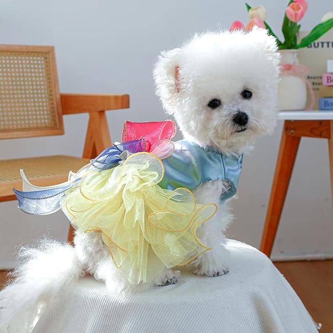 ANIAC Elegant Dog Dress for Small Dogs Girls, Bow Knot Puppy Clothes Female, Cat Princess Tutu Dress, Formal Pet Pary Outfit for Wedding Birthday Valentines (Yellow, X-Small)