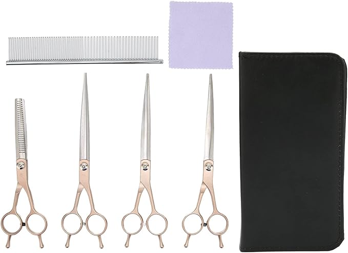 Pet Grooming Kit Stainless Steel Professional Pet Hair Trimming Scissors Set with Comb Storage Bag for Dogs Cats Rabbits Hamsters 7 Inch