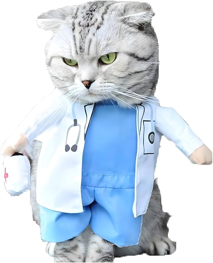 NACOCO Dog Cat Doctor Costume Pet Doctor Clothing Halloween Jeans Outfit Apparel (M)