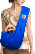 Tomkas Small Dog Cat Sling Carrier Puppy Purse Travel Wrap Soft Crossbody Pet Bag (Royal Blue, M - Classic Pocket & Classic Strap)