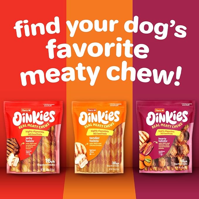 Hartz Oinkies Porkalicious Smoked Pig Skin Jerky Twists Dog Treats, 16pk